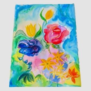 Signed original Handpainted watercolor flowers  30"X 22 Large wall painting